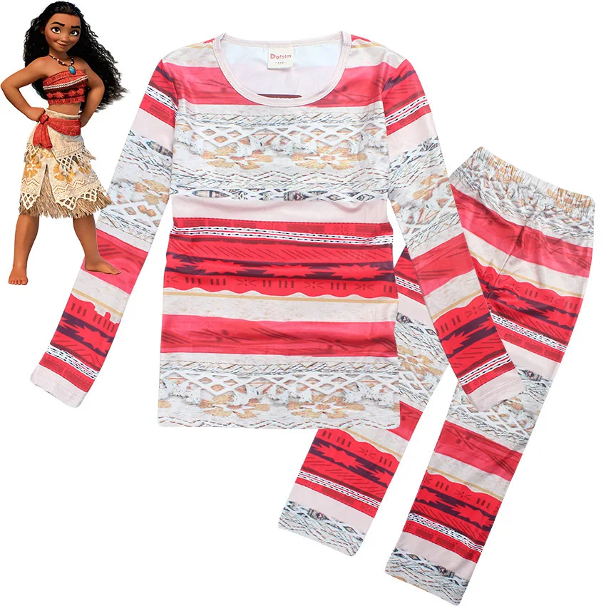 2017 летняя одежда для сна мальчиков костюм Моаны пижамы девочек детские футболка