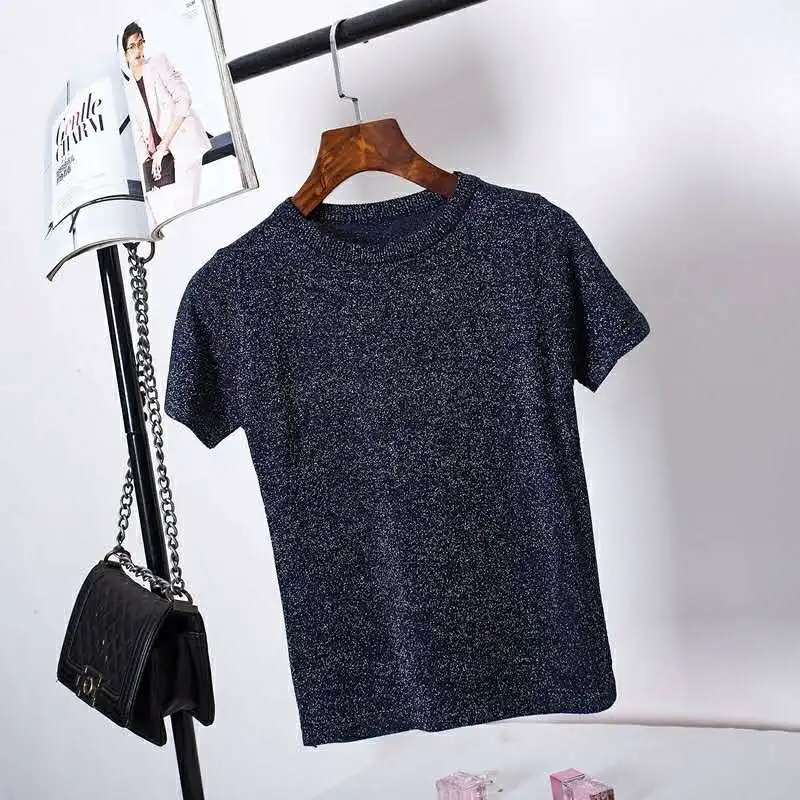 

2019 New Summer T Shirt Women Knitted Casual Short Sleeves Top O-Neck Tshirt Slim Kintwear Female T-shirt