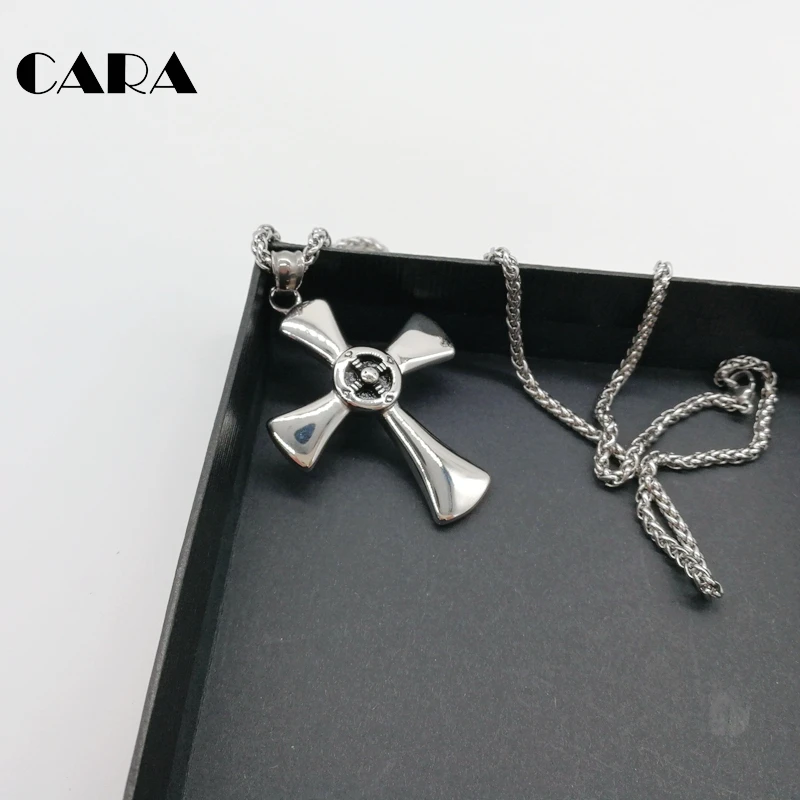CARA Новая мужская мода серебристый крестик кулон ожерелье 316L из нержавеющей стали