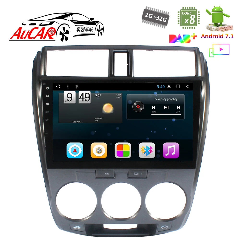Автомобильный DVD-плеер на Android 7 1 10 дюйма система GPS-навигации для Honda City Octa core 1024*600