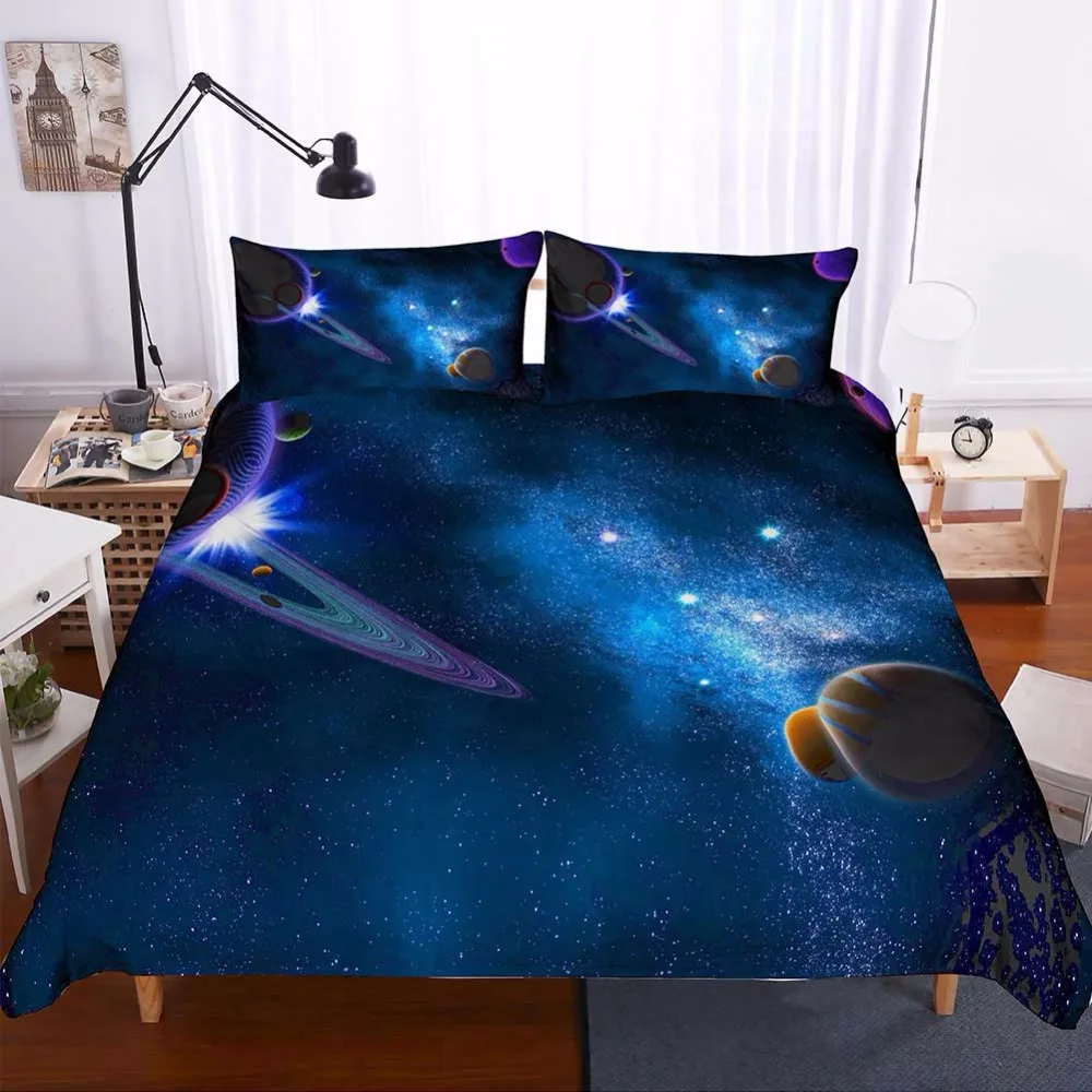 Starry Sky 3d Print Designer Bedding Sets Space Earth Planet Comforter Bed Quilt Cover Sheets King Size Bedlinen F | Дом и сад