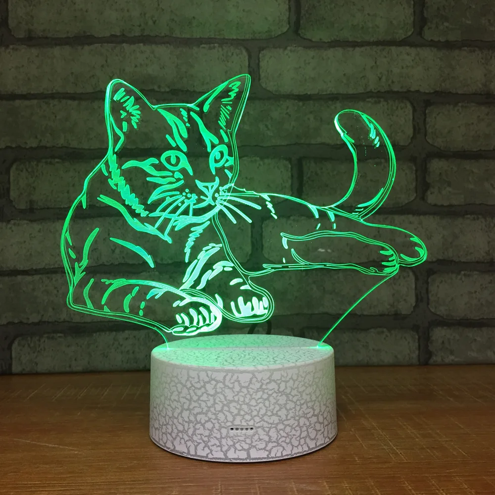 Креативный светодиодный Ночной светильник с милым рисунком кота 3D USB настольная