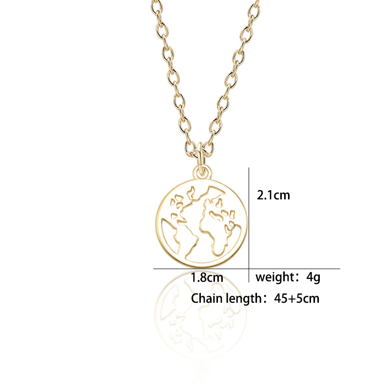

Fashion Geometric Circle World Map Necklace Simple Metal Single Layer Necklace Student Map Clavicle Chain Jewelry Gift