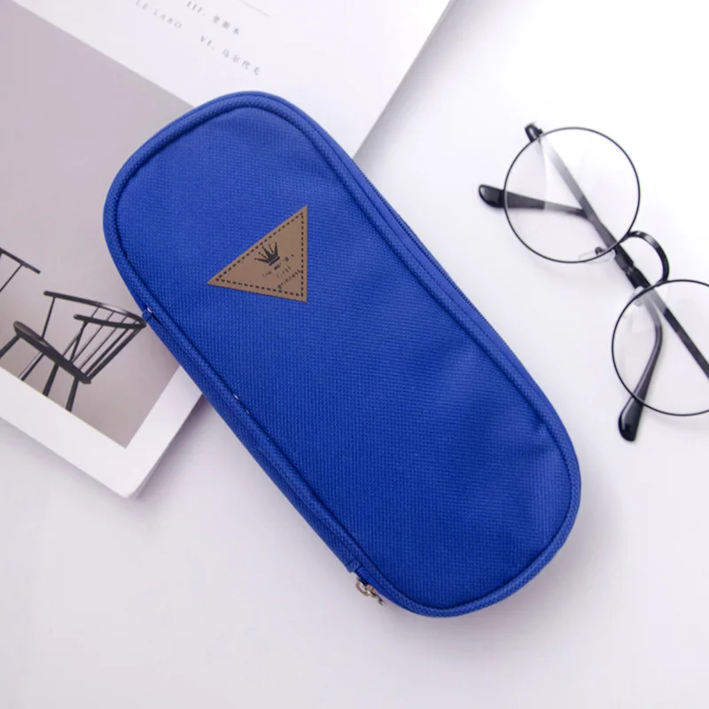 Dark Blue Кавайный холщовый чехол для карандашей ярких цветов, вместительная сумка для карандашей, многофункциональная коробка для ручек, школьные офисные принадлежности, канцелярские принадлежности - Цвет: Dark Blue