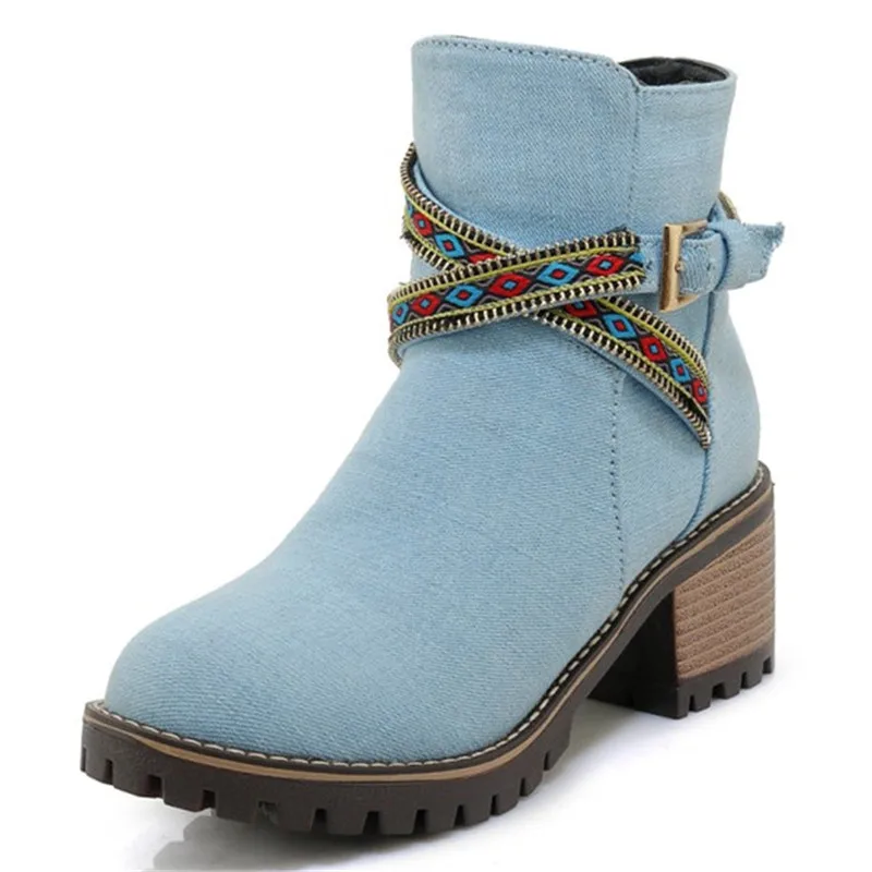 Новые Популярные Модные ботильоны в этническом стиле повседневные джинсовые