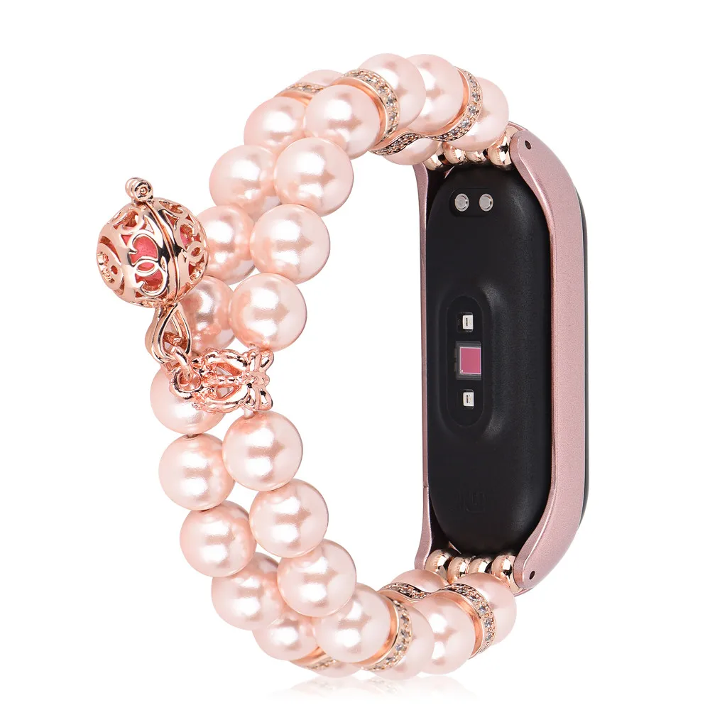 Женский/женский браслет с жемчугом ремешок для смарт часов Xiaomi MI Band 6 5 4 3 чехлом