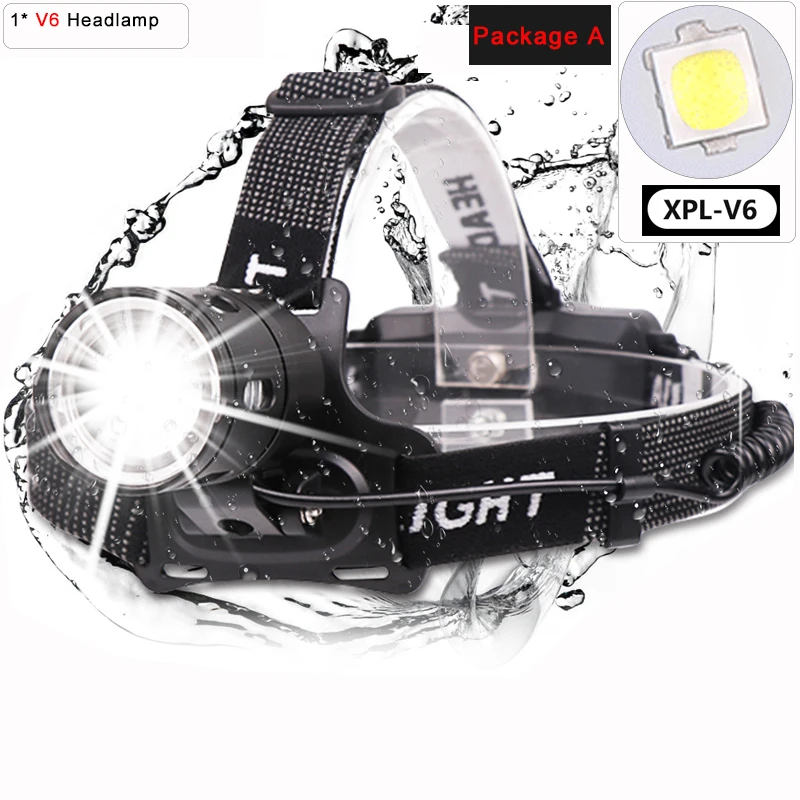 Package A XHP50 светодиодный фонарь мощный супер яркий V6 налобный фонарь USB Перезаряжаемый налобный фонарь Масштабируемая фара с батареей 18650 - Испускаемый цвет: Package A