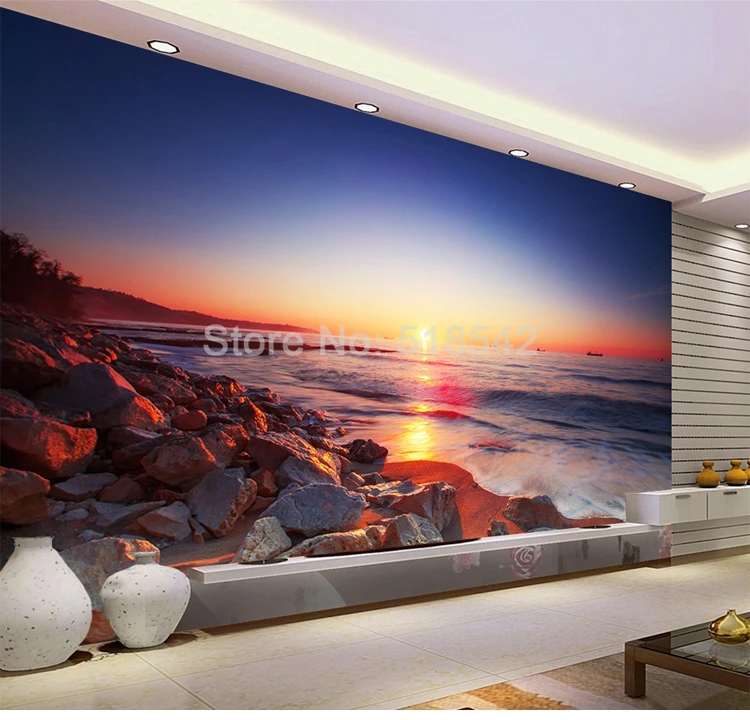 Пользовательские 3D фото обои для стен roll Sunset Beach романтические пейзажи Задний план настенные фрески, покрывающие Обои для Гостиная