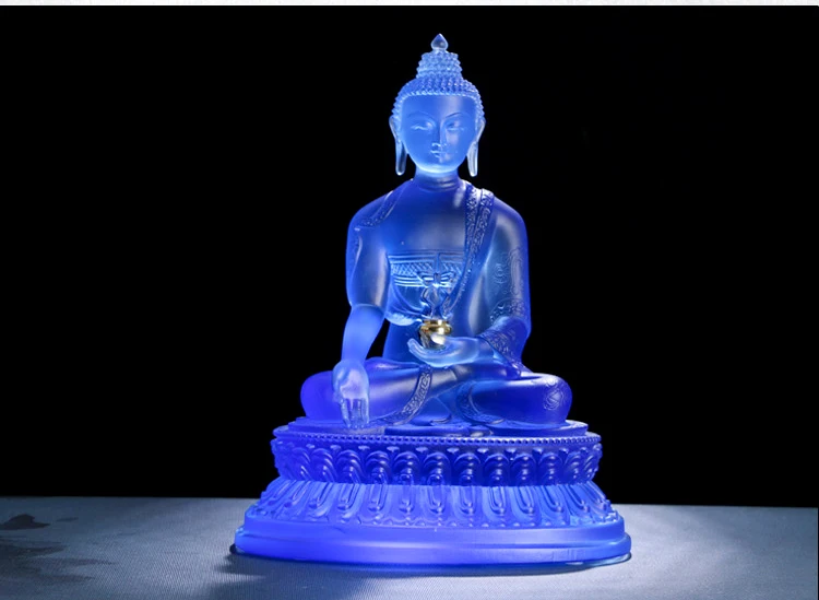 

wholesale buddha HOME efficacious Talisman Protection # Retro Tibetan Medicine Guru Buddha Colored Glaze crystal Buddha statue