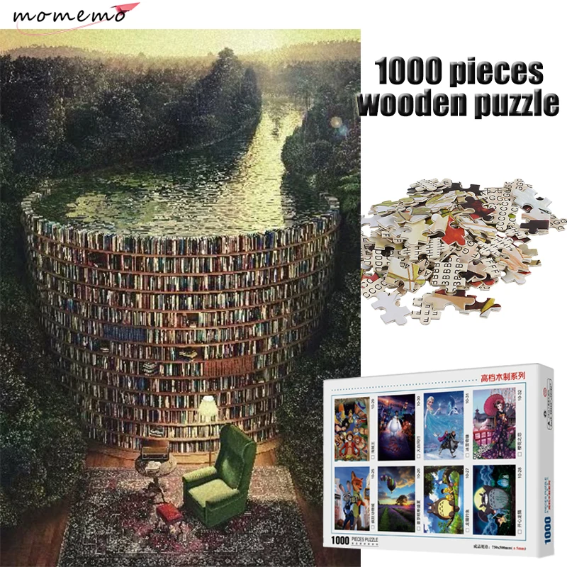 MOMEMO книжная полка канал головоломка для взрослых 1000 штук деревянная головоломка игрушка Пазлы деревянные головоломки игры детские развивающие игрушки