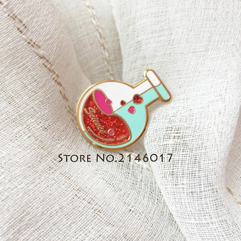 

30mm Newly Chemical Knowlodge Study Lab Flask Pins and Brooch Metal Fantastic Hard Enamel Metal Glitter Badge Sicence Lapel Pin