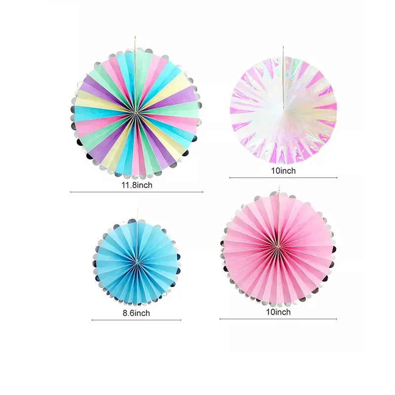 4pcs/Lot Colorful Unicorn Party Paper Fan DIY Hanging Tissue Paper Flower For Baby shower Christams Birthday Wedding Decoration
