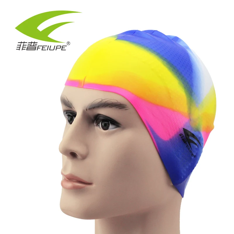 Multicolored Силиконовая шапочка для плавания Резиновые Шапочки для бассейна длинные волосы водонепроницаемые 3D для бассейна защищают уши плавающие шапки для мужчин женщин и взрослых - Цвет: Multicolored