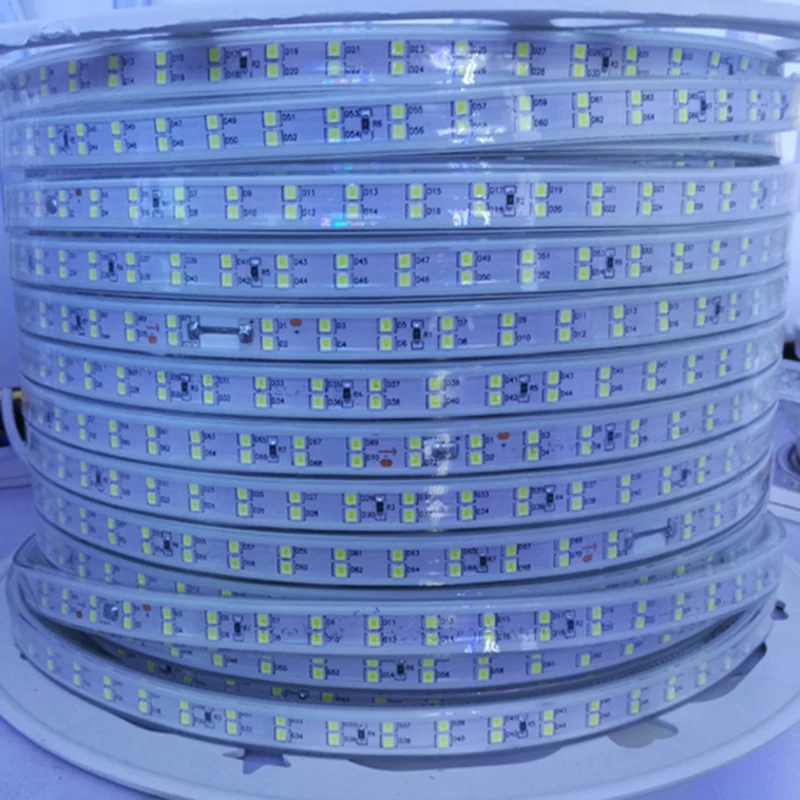 Высокая яркость двухрядная SMD 2835 Светодиодная лента белый AC 220V 276led/M IP66