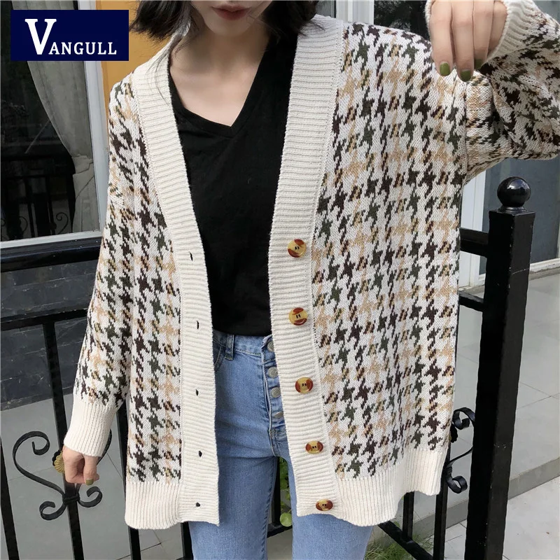 Элегантный осенне-зимний свитер с узором гусиные лапки кардиган Женский