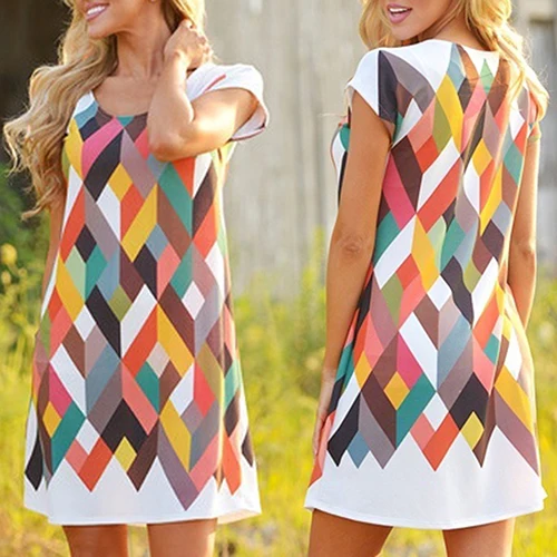 Женская Мода Свободные Повседневная Коротким Рукавом Печать Dress Коктейль Midi |
