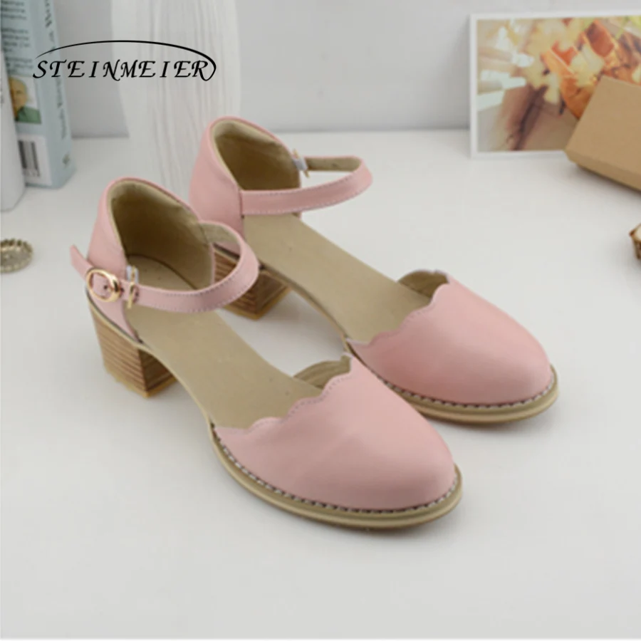 pink round toe 1 Женские сандалии; Туфли-оксфорды в винтажном стиле из натуральной кожи; Туфли-гладиаторы на высоком каблуке; летние женские сандалии на платформе; шлепанцы; - Цвет: pink round toe 1