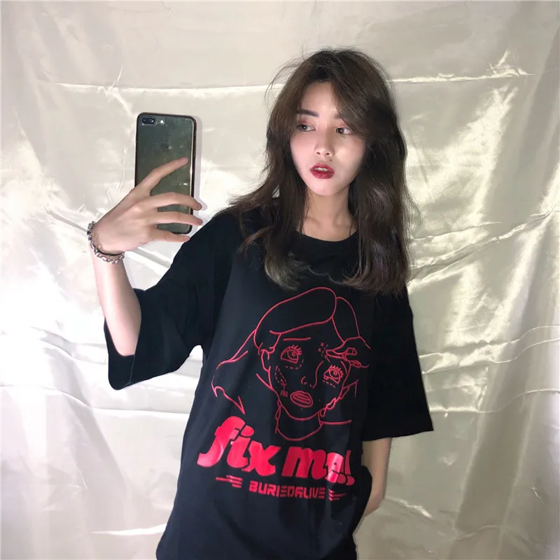 Женские футболки топы японские кавайные дамские свободные Ulzzang с мультяшным