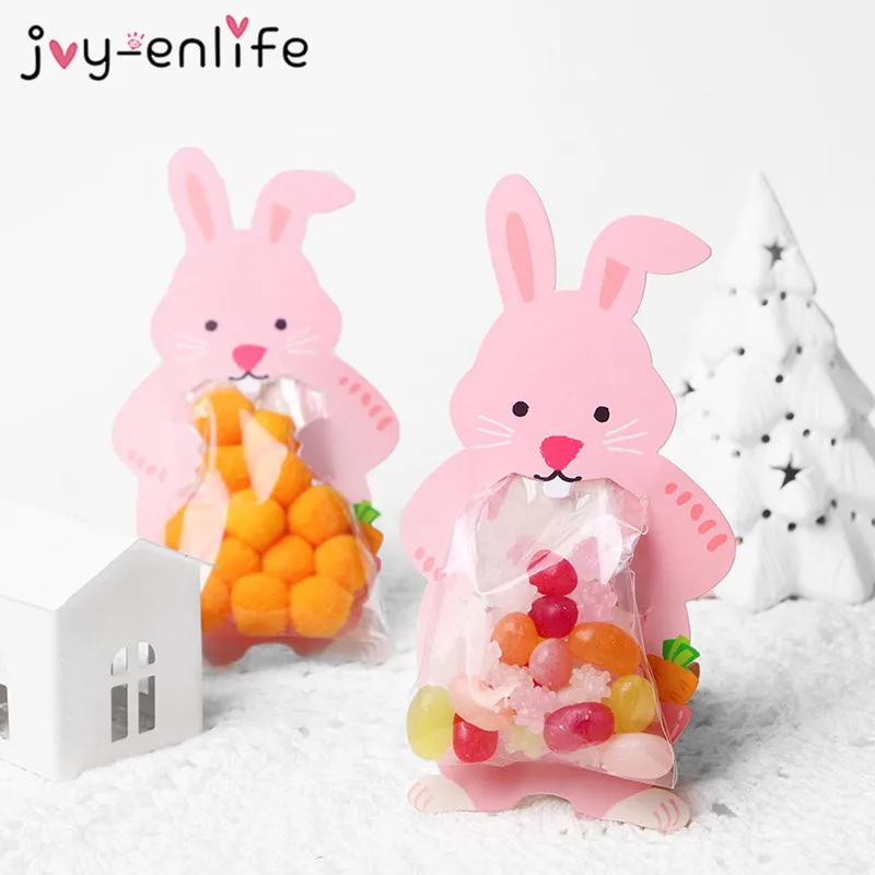 

10pcs Easter Cartoon Rabbit Card Candy Packaging Transparent Plastic Bag Wedding Party Easter Decoration Kids Birthday Party