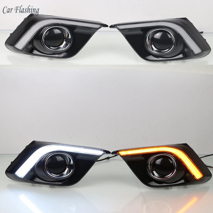 

2023 Car Flashing 2pcs For Mazda 3 Mazda3 Axela 2013 2014 2015 2016 LED DRL Daytime Running Light Fog yellow turn Signal lamp