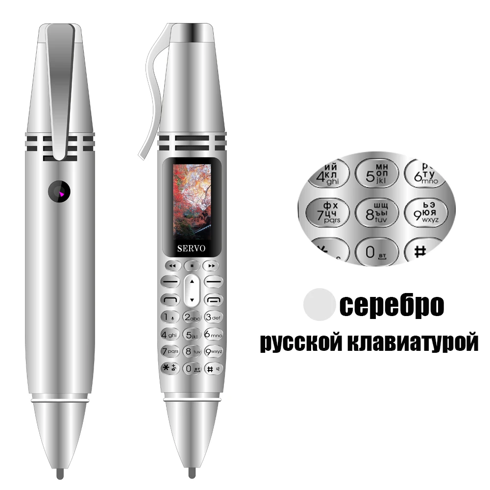 Silver RussianButton С записывающей ручкой мини мобильный телефон SERVO K07 0,9" крошечный экран GSM Две сим-карты фонарик Bluetooth Dialer мобильные телефоны - Цвет: Silver RussianButton
