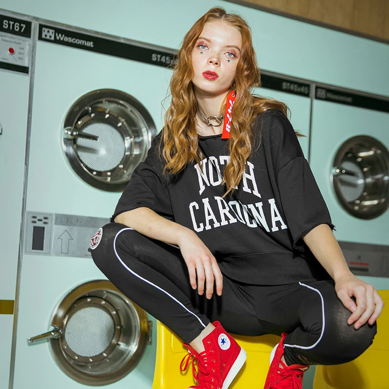 PASS Summer Women T-Shirt Loose Slash Neck Collar Letter Printed Casual Shirt 2018 New Half Sleeve Tops | Женская одежда