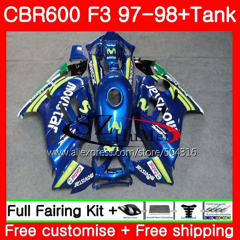 Корпус для HONDA CBR600F3 CBR600RR F3 CBR 600F3 FS 47SH20 CBR600 97 98 CBR600FS в продаже синие 600 1997 1998
