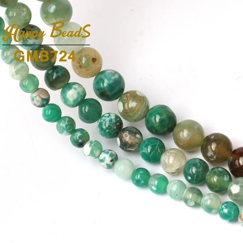 6/8/10mm Dark Green Cracked Fire Agates Natural Stone Beads Round Loose For Jewelry Making 15&quotDiy Bracelet Necklace | Украшения и