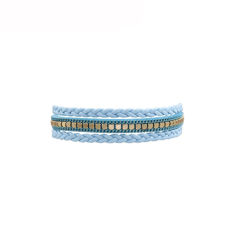 Blue STRATHSPEY Плетеный Многослойный кожаный браслет со стразами Femme короткая пляжная магнитная пряжка браслеты дружбы ювелирные изделия подарок - Окраска металла: Blue