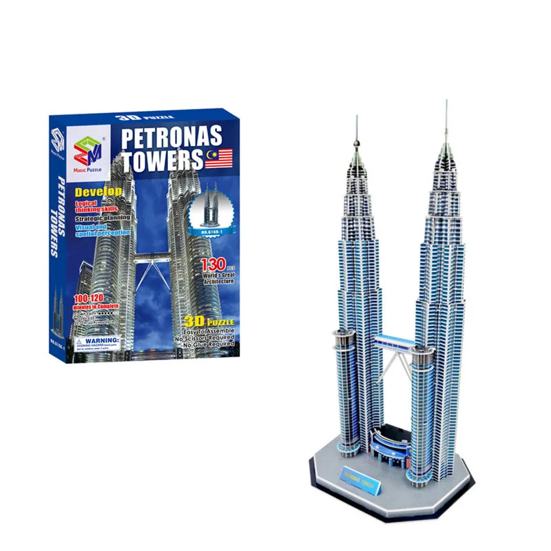 Candice guo! magic puzzle 3D paper model DIY assemble toy famous Malaysia Petronas twin tower birthday Christmas gift 1pc | Игрушки и