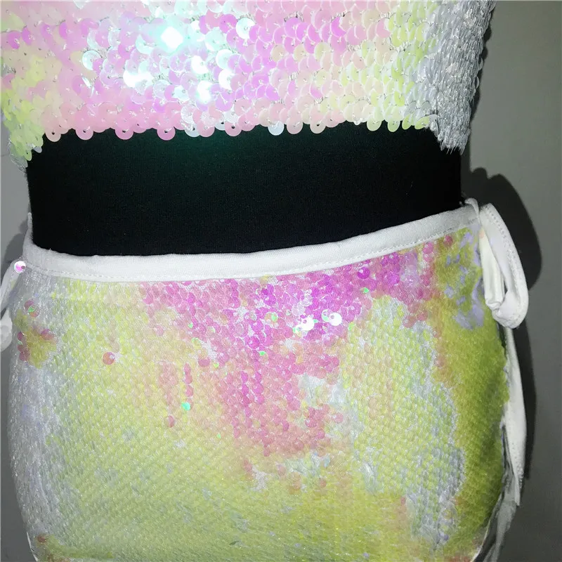 Женский комплект из 2 предметов блестящий Топ без бретелек и шорты трубы