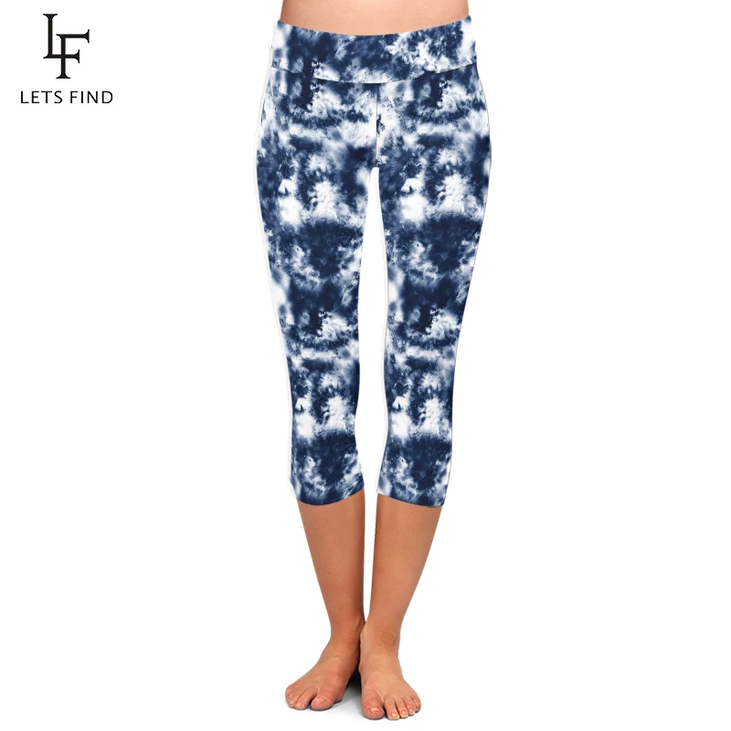 LETSFIND модные новые женские Леггинсы Капри с высокой талией 3D принт Tie-dye до середины икры 3/4 с высокой талией размера плюс повседневные Леггинсы