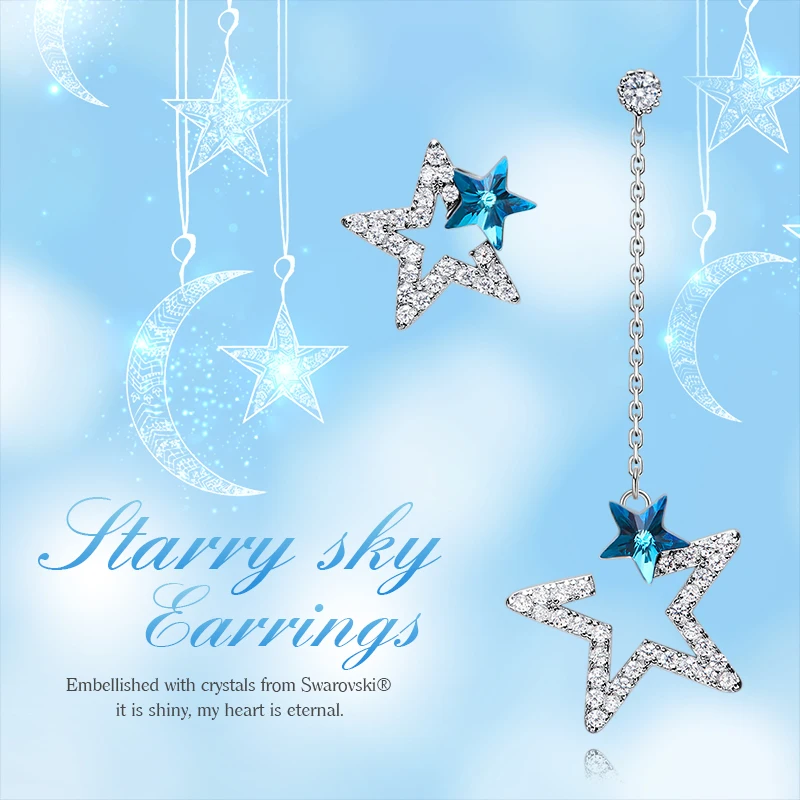 Cdyle Rhinestone Star Drop Dangle Earrings with Crystal Fashion 925 Sterling Silver Irregular for Women Birthday Gift|Серьги-подвески|