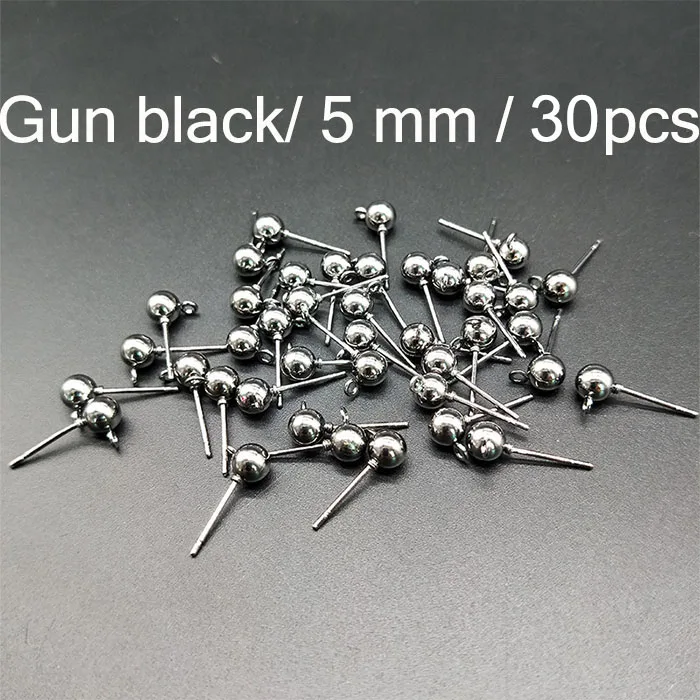 Gun black 5mm 30pcs DIY ювелирные аксессуары ‒ серёжки 30 шт Металлические серьги-гвоздики мяч иглы и 100 шт. пусеты для серёжек 100 шт. Открытый круг кольца для прыжков - Цвет: Gun black 5mm 30pcs