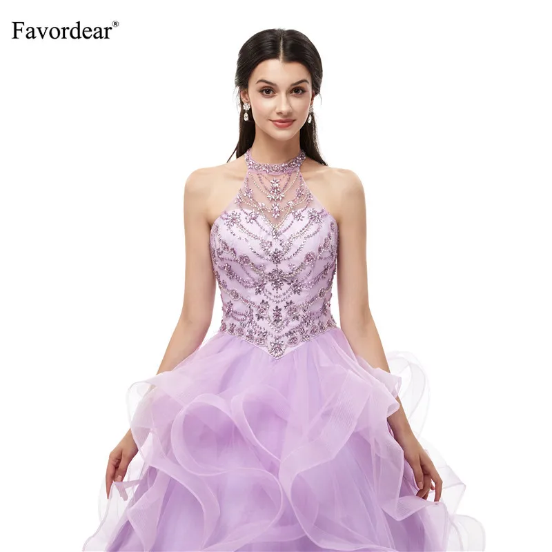 Бальное платье Favordear украшенное бисером с лямкой на шее пышное Vestido Quinceanera