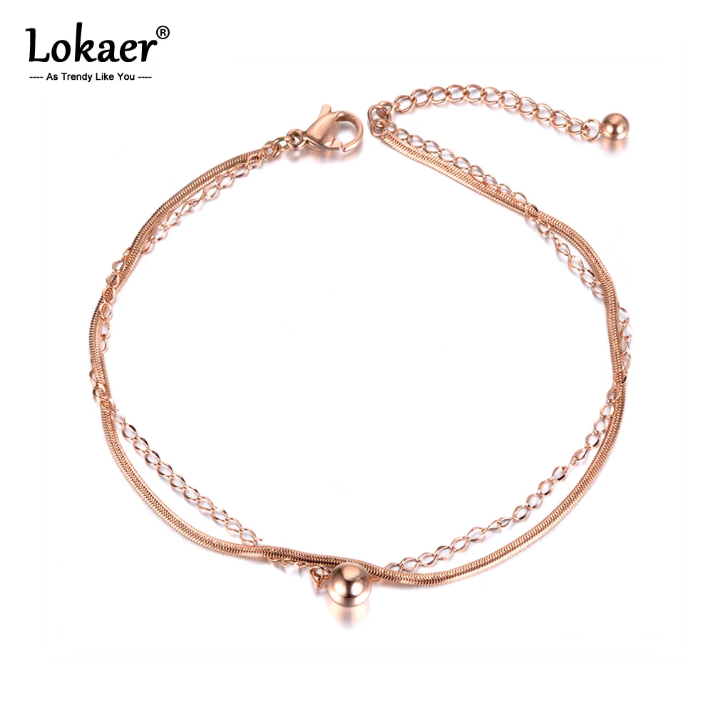 Lokaer, модный богемский пляжный браслет из нержавеющей стали, круглый шар, очаровательный браслет, двухслойный Змеиный браслет на цепочке, Женские Ювелирные изделия B19037