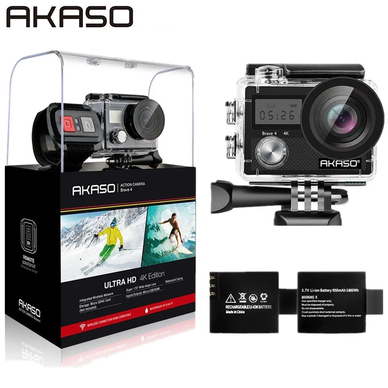 AKASO Brave 4 4K 20MP WiFi Экшн-камера Ultra HD с EIS 30m подводная Водонепроницаемая камера с дистанционным управлением 5X Zoom подводный Ca