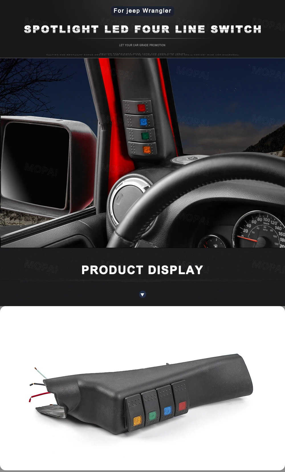 MOPAI интерьерные молдинги для Jeep Wrangler JK 2011+ столб 4 панели переключателей Pod с светодиодный светильник для Jeep JK Wrangler аксессуары