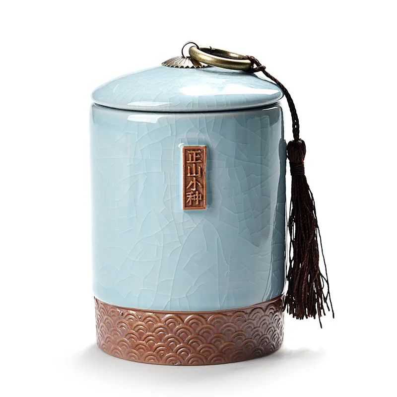 Zsxz Powder Blue Популярная банка для чая Celadon с крышкой, баночки для хранения мелких вещей, емкости для конфет, Сушеные Орехи, горшок, фарфоровые банки для еды, банка для печенья, контейнер - Цвет: Zsxz Powder Blue