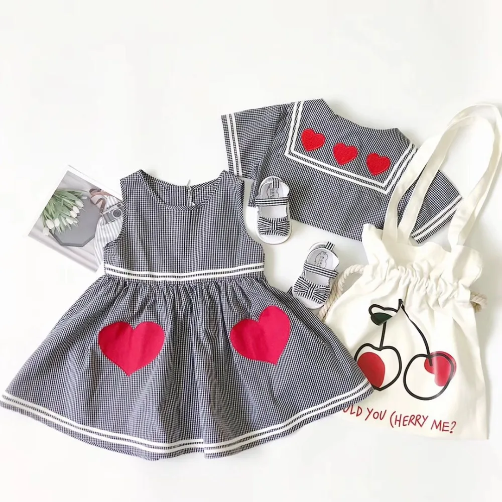 Summer Dress Preppy Style Kids Dresses for Girls Heart Vestido Infantil Princess Party Clothes Vest + Jackets 2Pcs | Детская одежда и