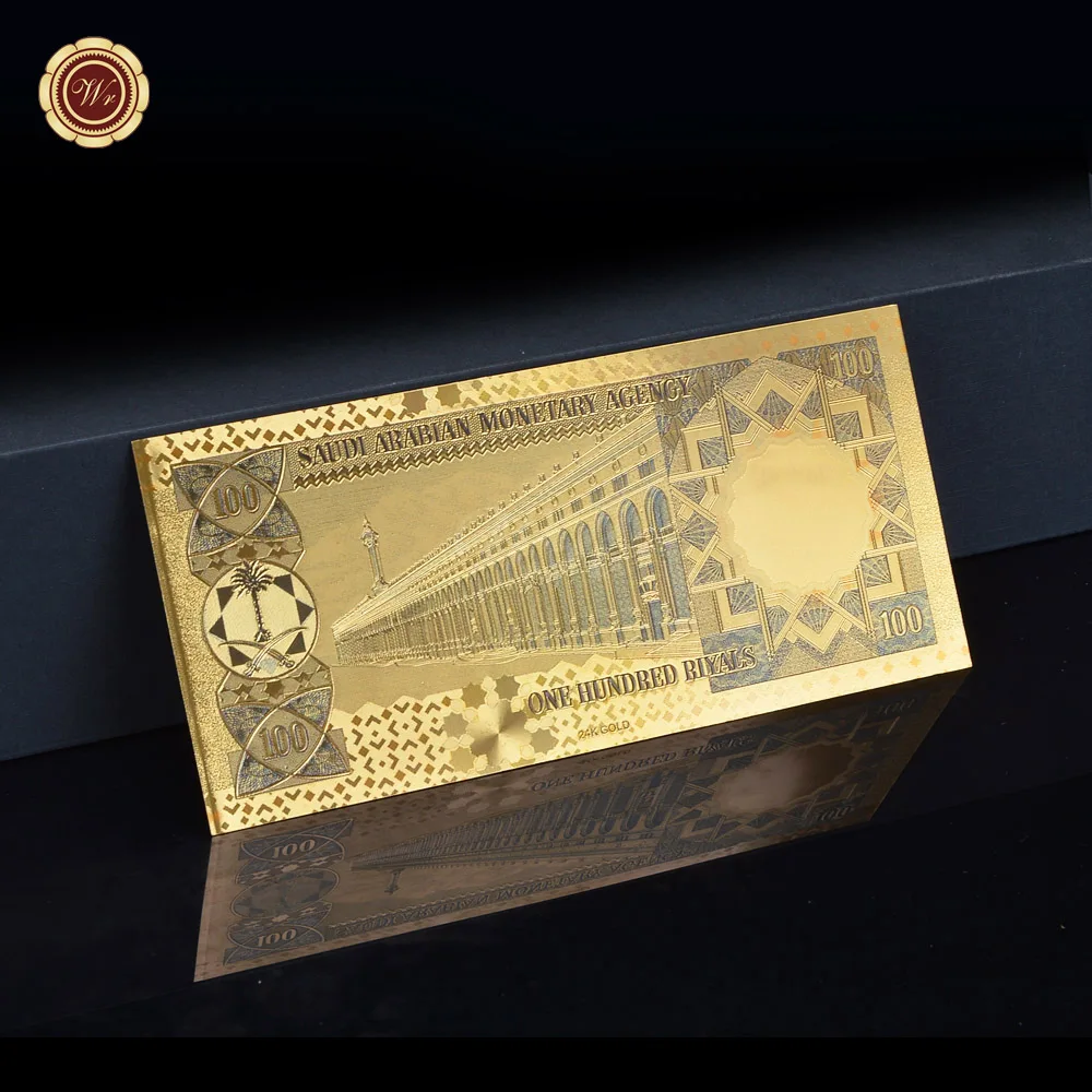 Красочные золотые банкноты в Саудовской Аравии 100 сувениры виде рияла коллекция