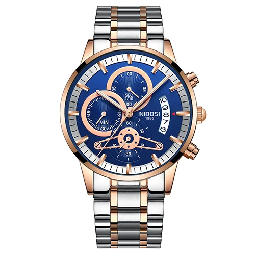 Rose Blue Metal NIBOSI часы мужские стиль Для мужчин часы Для мужчин модные повседневные платья часы военные Кварцевые наручные часы Saat роскошные часы для мужчин - Цвет: Rose Blue Metal