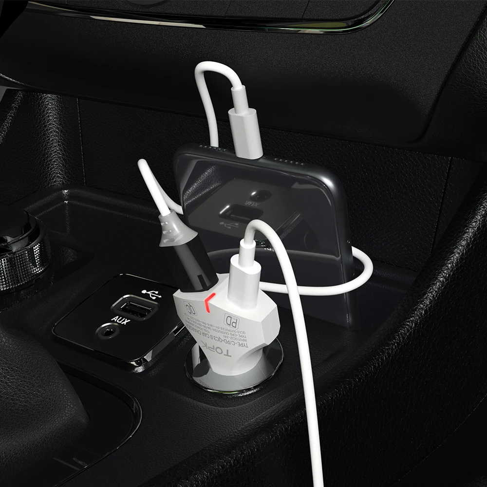 TOPK PD быстрое зарядное устройство 3 0 Автомобильное USB для iPhone samsung S10 huawei Xiaomi