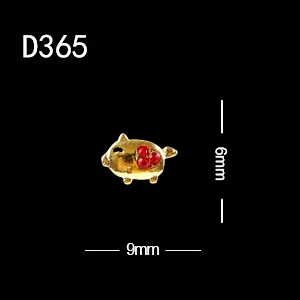 D365 10pcs/lot New Year Feature Alloy Heart Fish Pig Rabbit Cat Head Nail Art 3d Jewelry Rhinestones Nail Tips Decorations - Цвет: D365