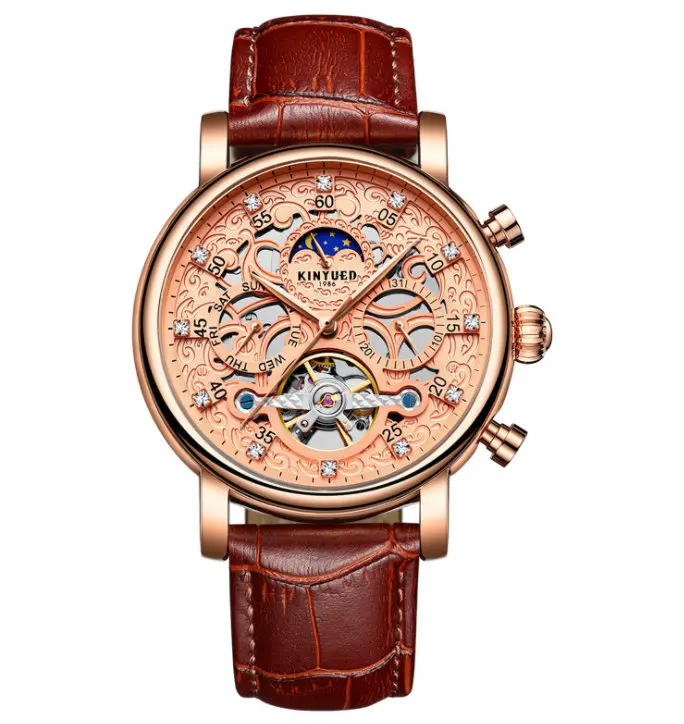 Автоматические часы DIDUN Skeleton мужские водонепроницаемые Sun Moon Phase механические
