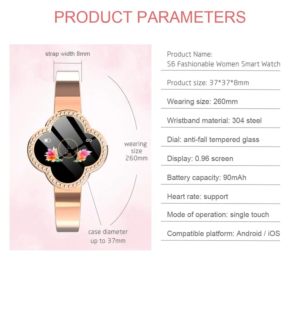 Timethinker S6, женские Смарт-часы, Android, iOS, Hombre, женские Смарт-часы, Reloj, кровяное давление, пульсометр, фитнес-трекер, IP67