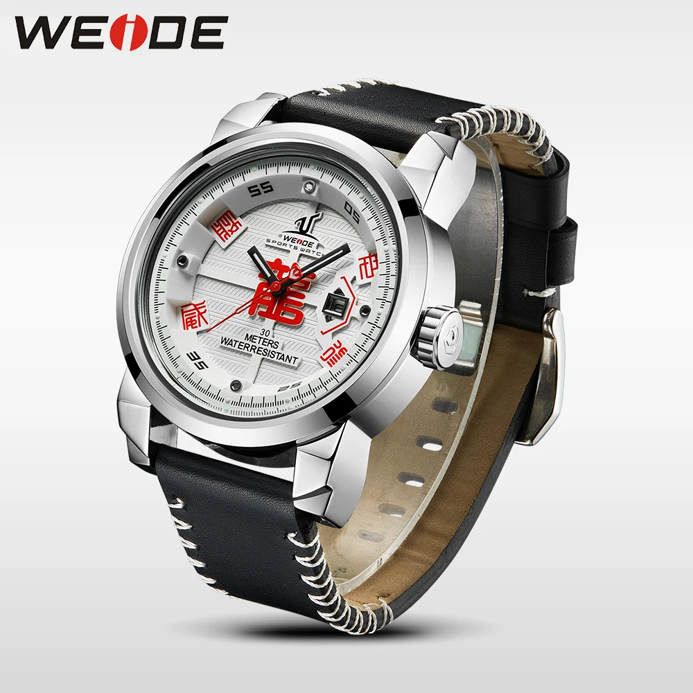 WEIDE Брендовые Часы мужские 30 водонепроницаемые кварцевые Кожаный ремешок