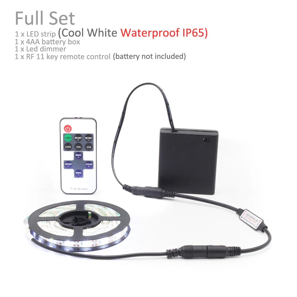 LED Strip Remote Battery Powered Strip Light Dimmable DC 5V LED Tape Battery Operated Stripe Waterproof 4AA with 11 Keys Remote - Испускаемый цвет: Cool White IP65