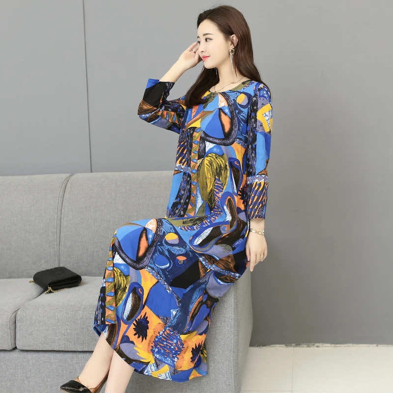 

2021 New Summer Women Long Dress Casual Loose Graffiti Print Female Maxi Dresses Cotton Linen Elegant Ladies Vestidos Robe Femme