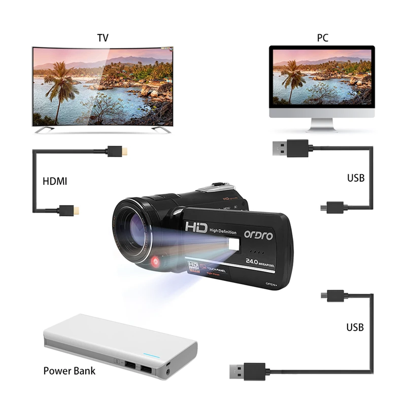 Ordro цифрового видео Камера hdv d395 инфракрасный Ночное видение видеокамера Wi Fi HD 1080 P